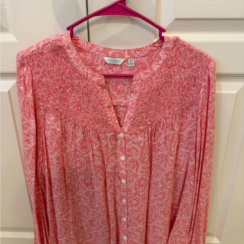 Lucky Brand Pink Paisley Button-Front Blouse - size M